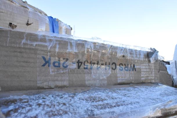 10 new scratch and dent items in damaged box; includes wire shelves, folding chair, storage bin. Label partially visible.