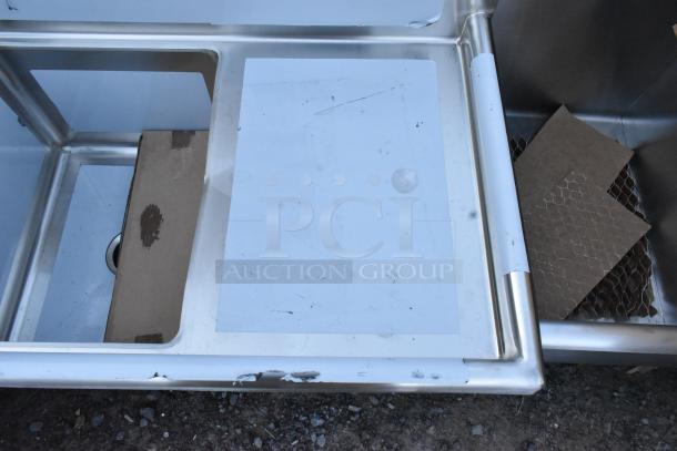 Regency 600S1162018R stainless steel single bay sink with right drain board, brand new, visible scratches and dents.