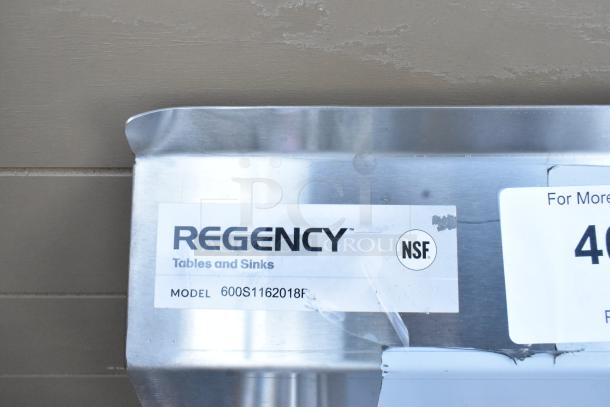 Regency 600S1162018R stainless steel sink, brand new, NSF certified, single bay with right drain board, minor scratches.
