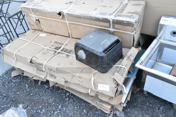 5 new scratch and dent items, including a Regency NSF chrome wire security cage and a Marathon paper towel dispenser.