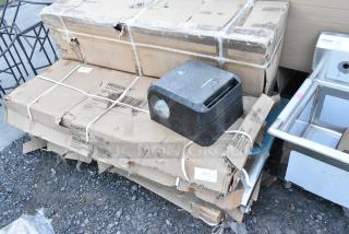 5 new scratch and dent items, including a Regency NSF chrome wire security cage and a Marathon paper towel dispenser.