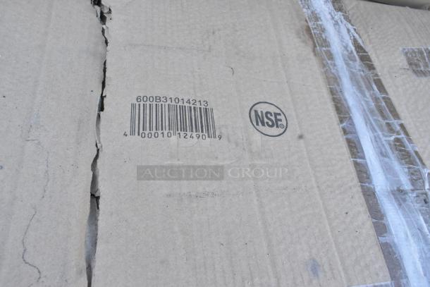 Cardboard packaging with visible barcode and NSF label, indicating a Regency NSF Chrome Wire Security Cage, model 460ECSC1836.