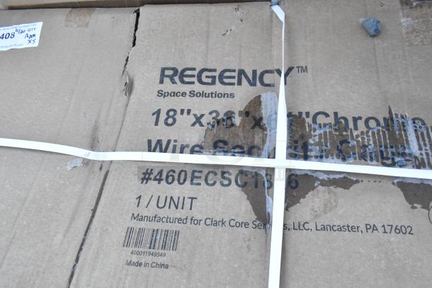 Regency 460ECSC1836 chrome wire security cage, 18"x36"x61", new, boxed. Includes Marathon Paper Towel Dispenser.