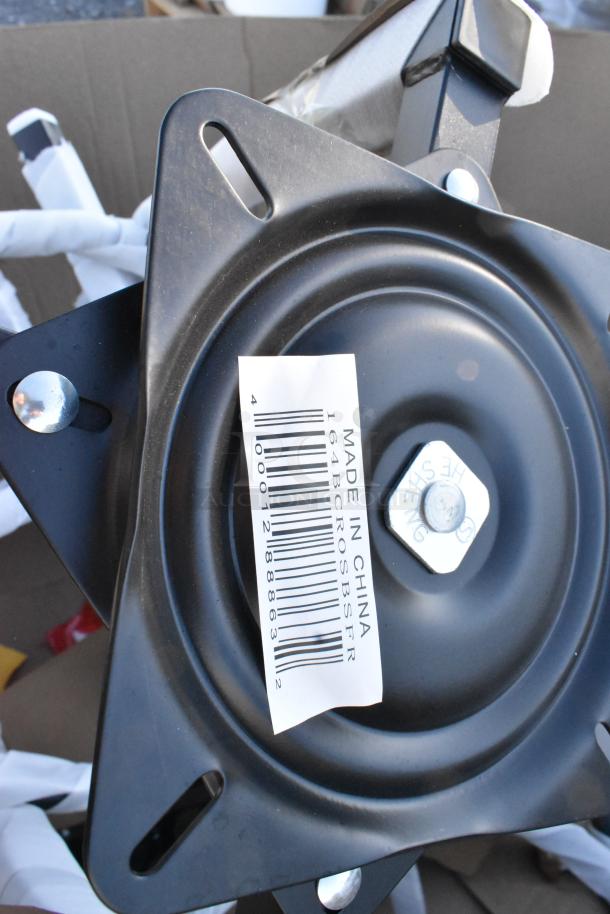 Black metal stool frame with hex bolt; label reads "Made in China." Brand new, scratch and dent condition.