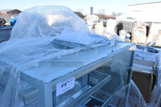 Avantco 193BCF48W bakery display case with scratch and dent; broken glass visible. 47 3/16" wide, 110-120V, 1 phase.