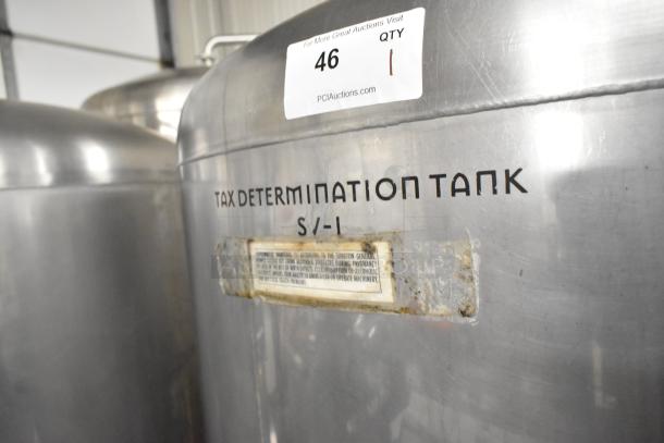 Stainless steel 8.75 BBL / 367-gallon beer tax determination tank, labeled S/I-1, in commercial floor style.