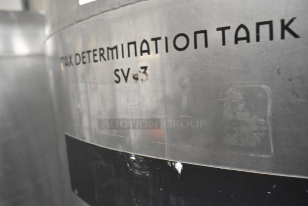 Stainless steel tax determination tank, 8.75 BBL, 367 gallons, commercial use, clear beer tank, labeled "SV-3."