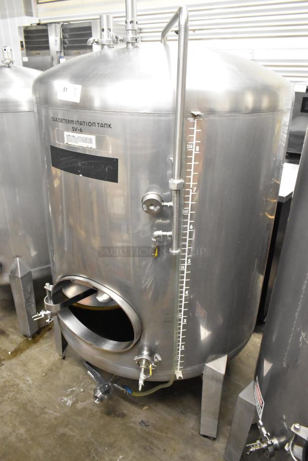 Stainless Steel 8.75 BBL / 367 Gallon Beer Tax Determination Tank, floor style with visible gauges and labeling, in good condition.