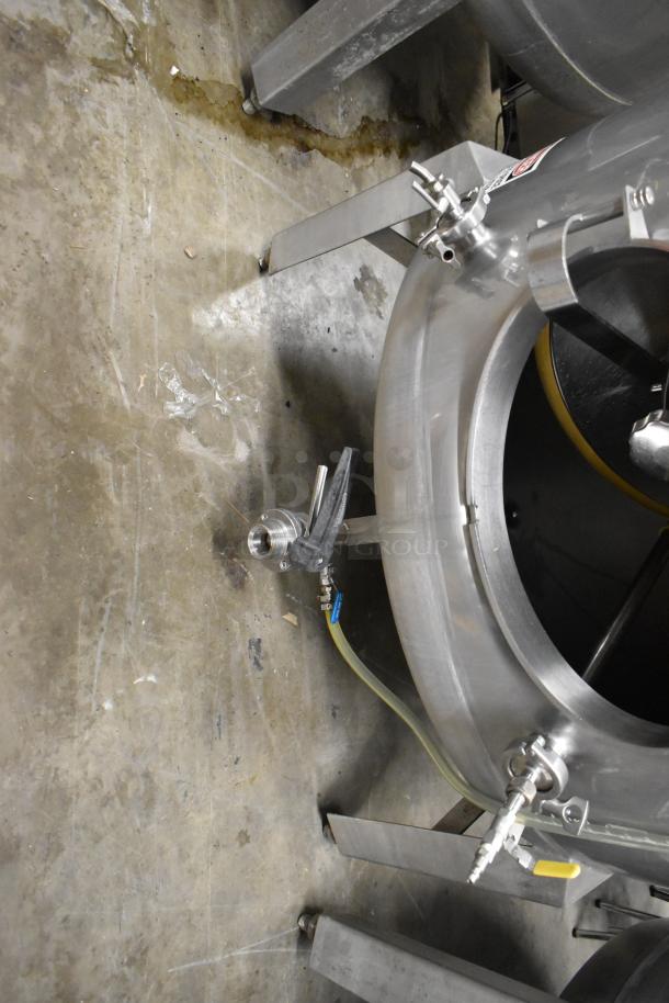 Stainless steel 8.75 BBL clear beer tank with spouts and valves, in excellent condition for commercial use.