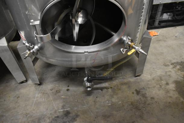Stainless steel beer tank, 8.75 BBL/367 gallons. Commercial floor style, visible valves and connection points.