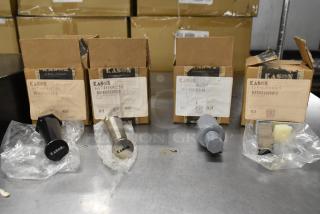 Five Kason items in boxes, featuring a Hex Foot and Door Hinge, scratch and dent condition, with visible labels.