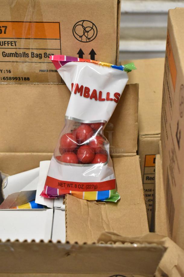 18 boxes of brand new red cherry gumballs, each 8 oz, in original packaging. Perfect for candy buffets.