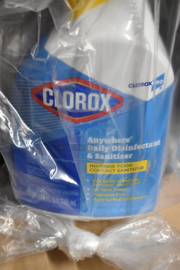 Clorox Anywhere Daily Disinfectant and Sanitizer Spray bottle, 946mL, in plastic wrap, kills 99.9% bacteria, lot of 53.