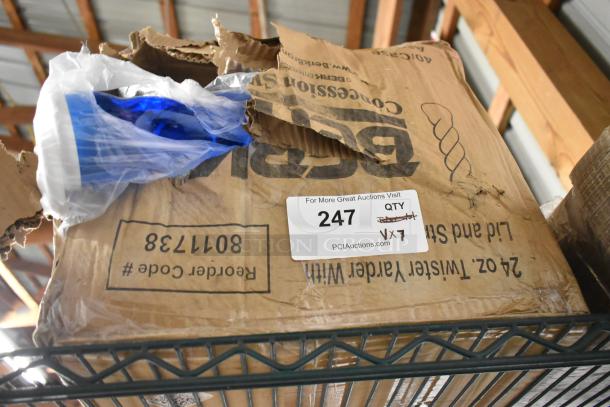 Damaged box labeled "247" containing various items including Provon Foaming Handwash and Diversey Grease Cleaner. Multipack deal.