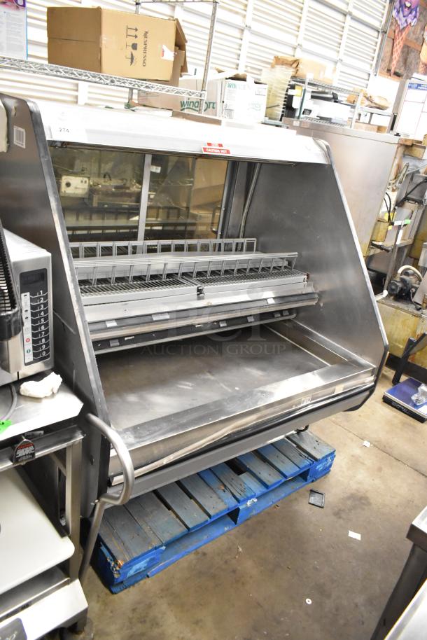 Metal Commercial Horizontal Grab N Go Merchandiser, stainless steel, shelves, good condition, suitable for retail display.