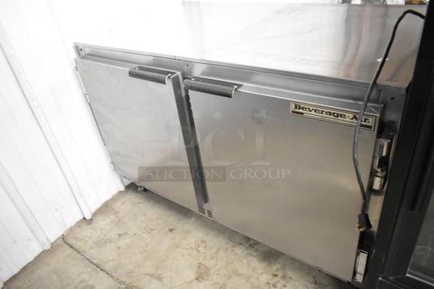 Beverage Air UCR48A stainless steel 2-door undercounter cooler on commercial casters, 115 volts, good condition.