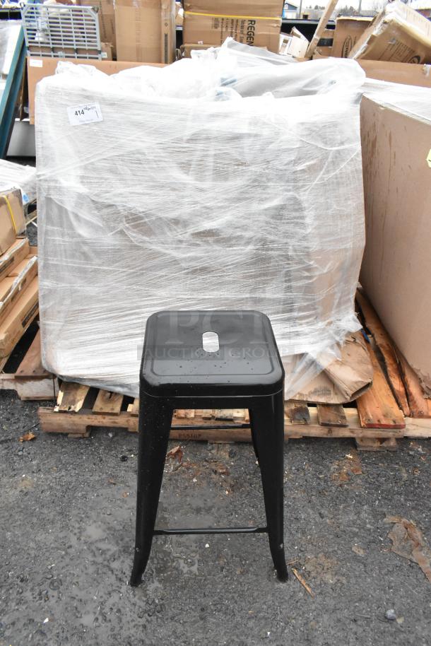 16 new Lancaster Onyx Black outdoor backless counter stools, scratch and dent condition, on a pallet.