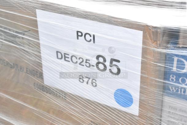 Pallet wrapped items labeled "PCI DEC25-85" containing 25 scratch and dent items, including spatulas and sinks.