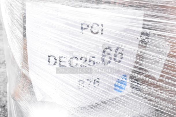 27 new scratch and dent items, including containers and plastic plates, wrapped in plastic. Visible markings: "PCI" and "DEC25 66."