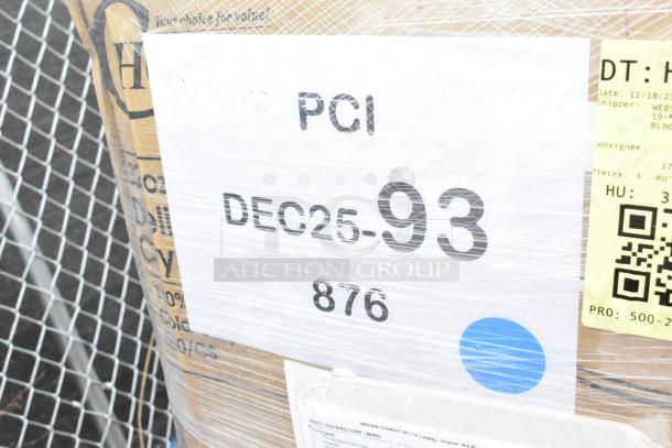 Auction lot of 26 brand new scratch and dent items, including shopping bags, hot cups, and food bags. Labeled "DEC25-93."