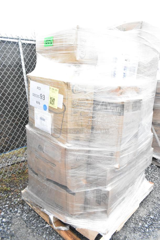 Palette of 26 brand new scratch and dent items, wrapped, includes shopping bags, hot cups, food bags. Visibility: PCI markings.