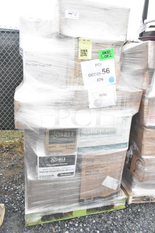 Pallet of 38 new scratch and dent items, including cold cups, hot cups, catering trays, and plastic plates.