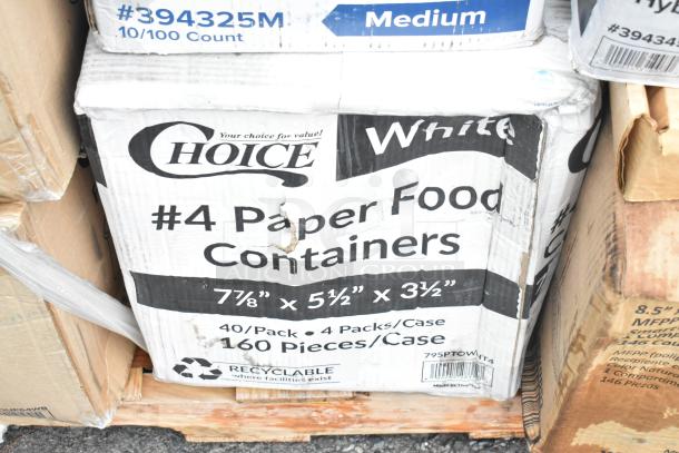 Box of Choice #4 paper food containers, 160 pieces per case. Box is slightly damaged.