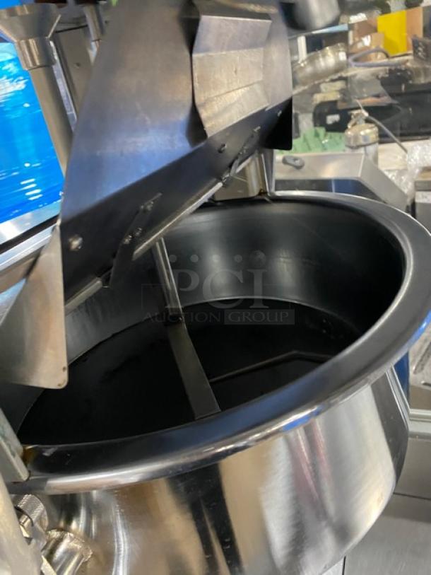 Stainless steel kettle of a Gold Medal Model 2973-137 popcorn popper, featuring a commercial-grade, electric-powered design.