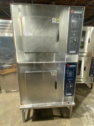 Groen Combo Series Commercial Stainless Steel Natural Gas Powered Double Stacked Convection/Combination Steamer Oven! With Wired Oven Rack! Model: CC10-G SN: CC10514MS! 120V 1 Phase! On Legs! 2X Your Bid Makes One Unit! - Item #1225376