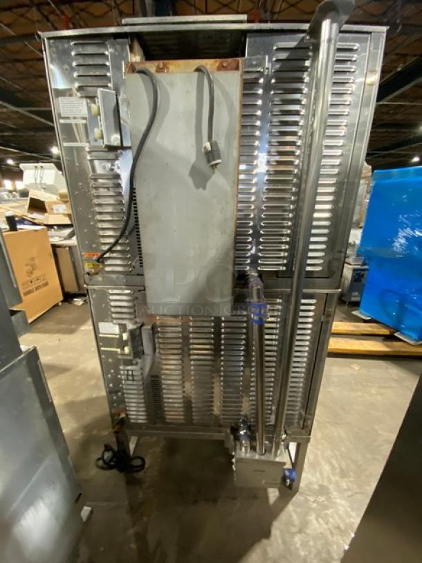 Groen Combo Series stainless steel double stacked convection/combination steamer oven, natural gas powered, Model CC10-G, on legs.