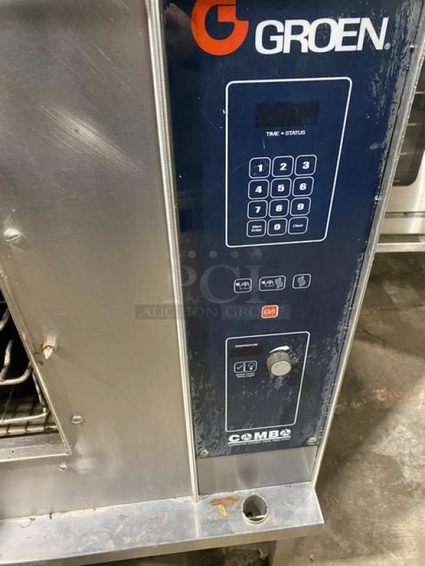 Groen Combo Series CC10G double convection/steamer oven, stainless steel, natural gas, with control panel, on legs.