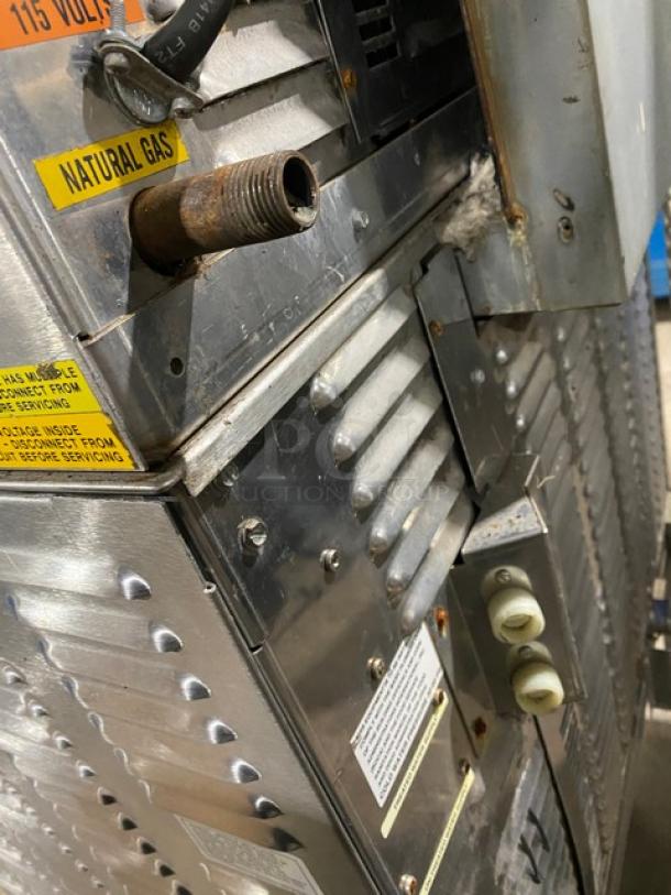 Groen CC10G commercial stainless steel double-stacked convection steamer oven, natural gas, model CC10-G, 120V, with wired rack.