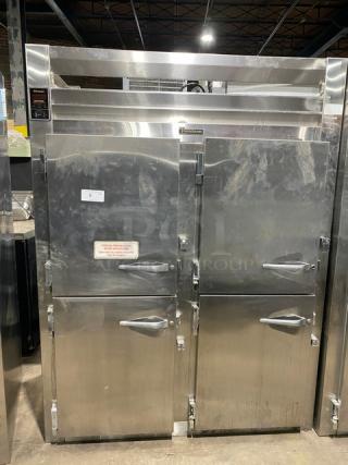 Traulsen Commercial Stainless Steel Half-Door Double Section Reach-In Refrigerator! With Chrome Plated Wired Rack! Model: RHT232WREHHS SN: T484020K96! 115V 1 Phase! - Item #1225379