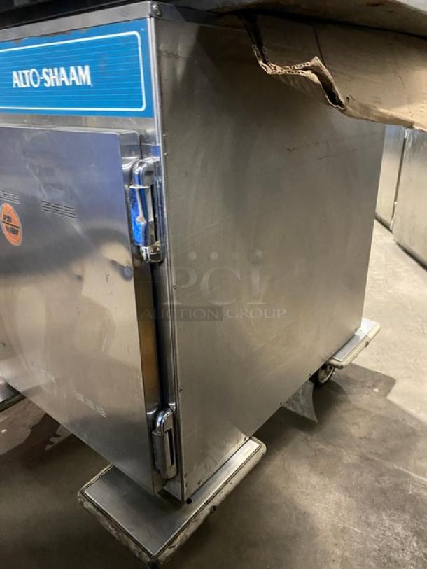 Alto-Shaam Halo Heat 750-S stainless steel heated holding cabinet, gently used, on casters, 125V, 1 Phase, clear labels.