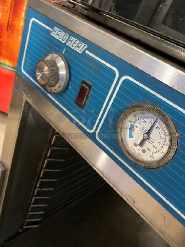 Alto-Shaam Model 750-S heated holding cabinet, stainless steel, Halo Heat panel, temperature gauge, on casters, used condition.