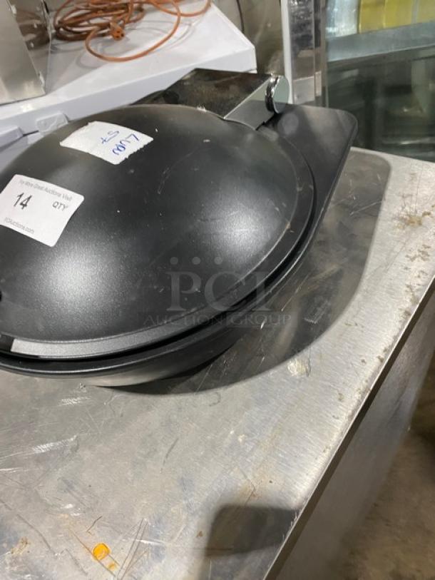 Spring USA induction chafing dish with chrome handle, black finish, visible labels, good condition for commercial use.