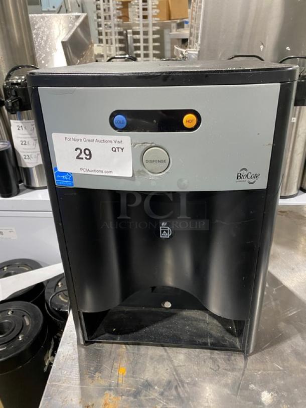 Aramark commercial countertop water cooler/heater dispenser, model 12CHCMU3ARA. Energy Star certified, shows control panel, 120V.