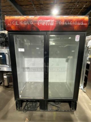 True Coca-Cola Style Commercial Double Glass Swing Door Reach-In Merchandiser Refrigerator! Model: GDM-49 SN: 5074864! 115V 1 Phase! - Item #1225405
