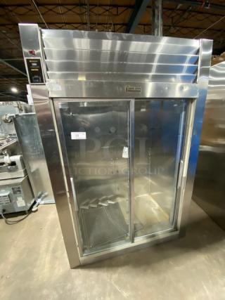 Traulsen Commercial Stainless Steel Double Glass Sliding Door Reach-In Refrigerator! With Chrome Plated Wired Rack! Model: RHT232NUTSL-012 SN: T482520D99! 115V 1 Phase! With Legs! - Item #1225406