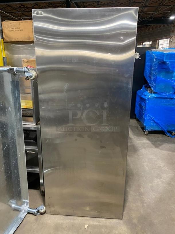 Traulsen stainless steel 2-sliding glass door reach-in refrigerator, model RHT232NUTSL012, with wired rack.