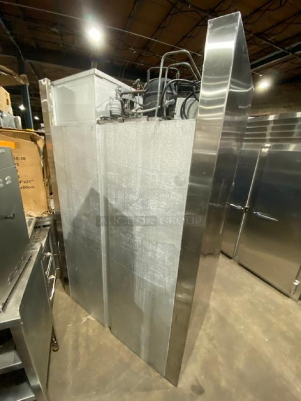 Traulsen stainless steel 2-sliding glass door reach-in refrigerator, Model RHT232NUTSL012, with wired rack, commercial use.