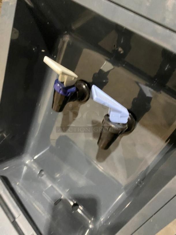 Alpine EcoStream Series charcoal gray electric countertop water dispenser, Model 3003, with hot/cold taps, UV inside.