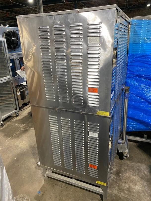 Groen C220E stainless steel double stacked convection combo steamer oven, electric, programmable controls, on legs, SN: J109135-1-17.