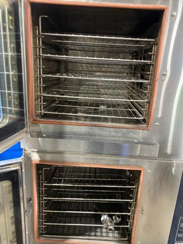 Groen C220E double-stacked convection steamer oven, stainless steel, electric, programmable controls, wired racks, 480V, 3 phase.