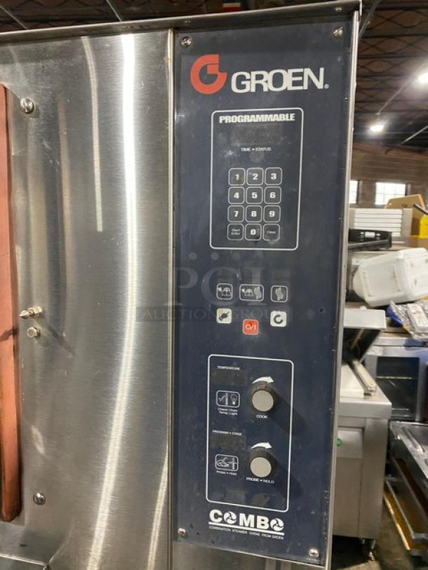 Groen C220E stainless steel commercial convection combo steamer oven, electric, programmable controls, on legs, model C/2-20E.
