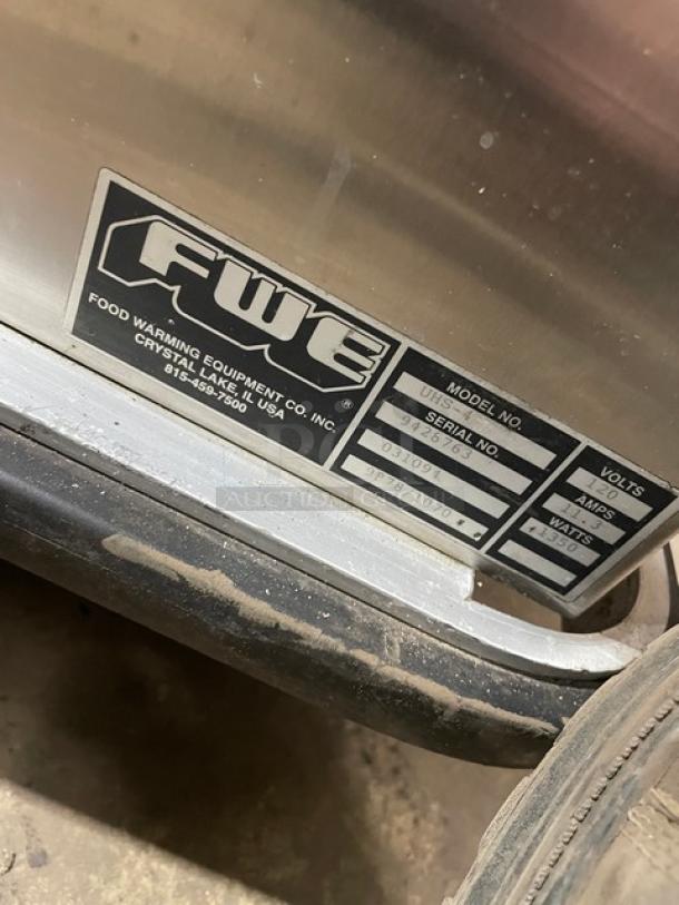 FWE UHS-4 stainless steel heated holding cabinet, electric powered, 4-pan, insulated, 120V, on casters, SN: 9428763.