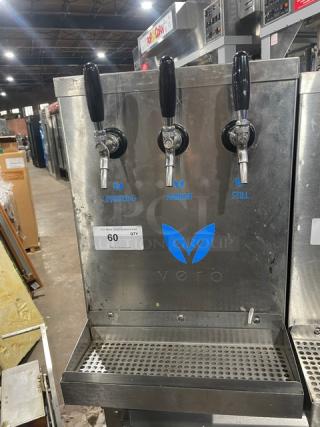 Vero Commercial Electric Stainless Steel Water Dispenser with three taps and drip tray, offers sparkling, ambient, and still options.