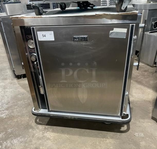FWE UHS-4 stainless steel heated holding cabinet, 4-pan capacity, electric, on casters, model UHS4, tag SN: 9428763, 120V.