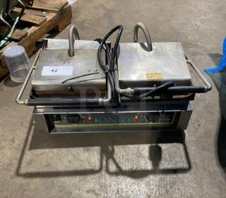 Equipex Sodir Series commercial stainless steel electric dual sandwich/panini press grill, Model MAJESTIC, grooved plates.