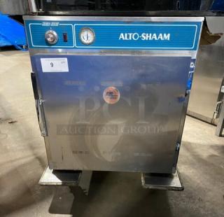 Alto-Shaam Halo Heat Series Model 750-S heated holding cabinet, stainless steel, 125V, single phase, on casters, visible controls.